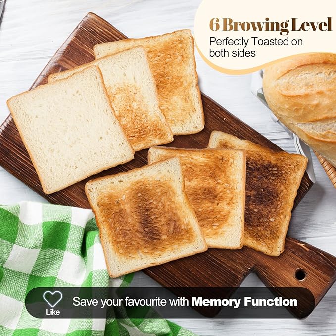 4 Slice Toaster with Touch Screen Control, 1.5" Wide Long Slots, 6 Browning Levels & 6 Bread Types, Digital Timer, Memory, Defrost, Reheat (WHITE)