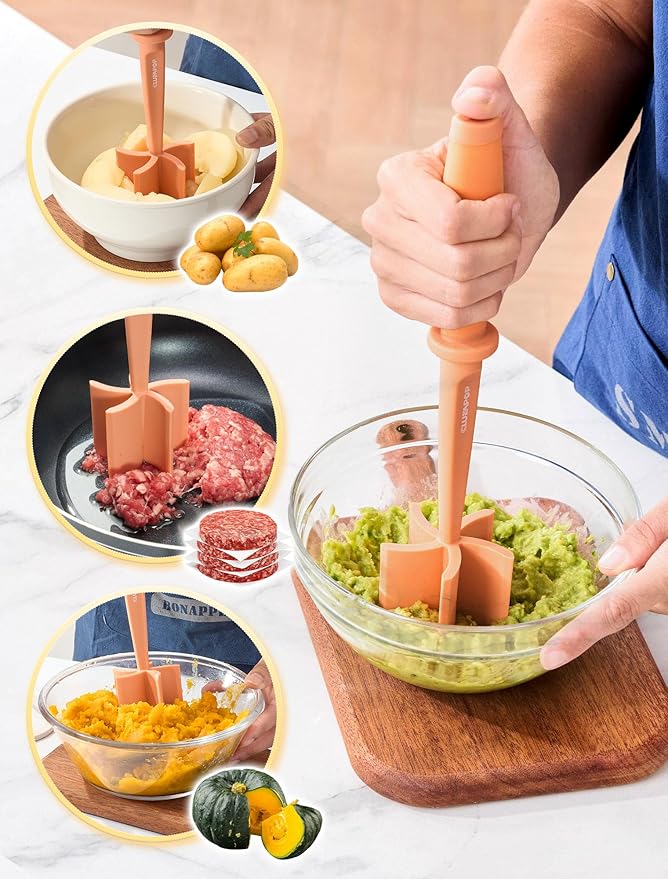 Meat Chopper for Hamburger, CLUEAPOP Premium Heat Resistant Masher and Smasher for Ground Beef, Nylon Ground Beef Chopper Tool and Meat Fork, Non Stick