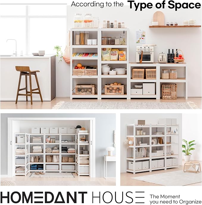 HOMEDANT House 5 Tier 24.4" W Laminated Metal Shelving Unit Adjustable Storage Utility Rack Heavy Duty Shelves Organization Multipurpose Shelf Kitchen Garage Pantry Closet 10 Pack