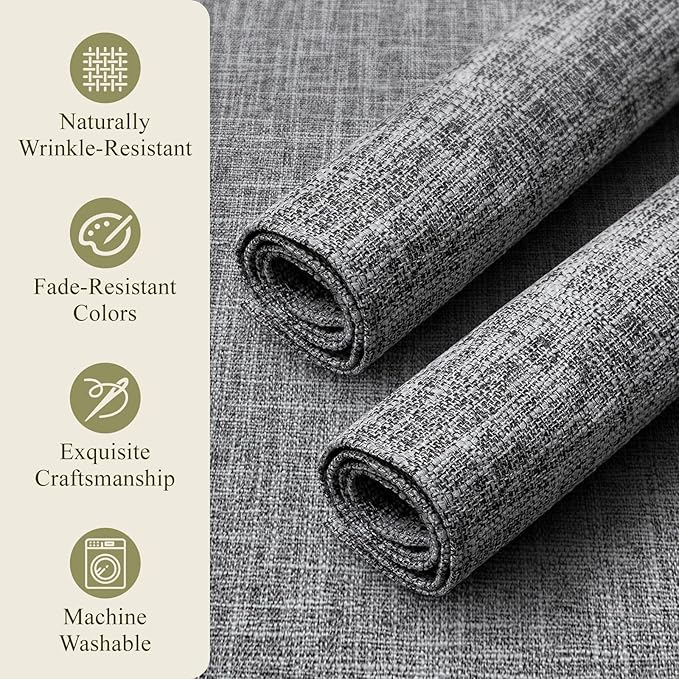 KXN Placemats Set of 8, Dual-Layer Thickened Faux Linen Table Mats, Heat Resistant & Wrinkle-Free, Machine Washable Cloth Place Mats for Kitchen Dining Indoor Outdoor (Light Grey)