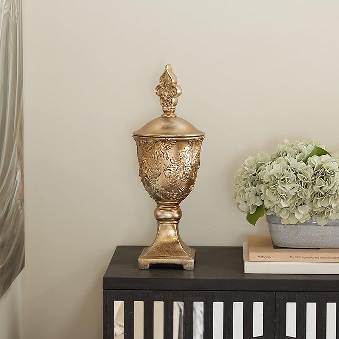 Deco 79 Polystone Solid Decorative Jars, 7" x 7" x 19", Gold