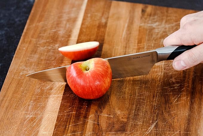 DURA LIVING 8-Inch Chef Knife – Ultra-Sharp German High Carbon Stainless Steel, Full Tang, Ergonomic Handle, Multipurpose Kitchen Knife for Chopping, Slicing, and Dicing, Black