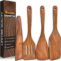4Pcs Wooden Spatula for Cooking, Acacia Wooden Spatula for Kitchen Use, Nonstick Cookware Safe Utensils Set including Turner, Slotted Turner, Paddle and Scraper, Ideal Cooking Utensils Gift Set