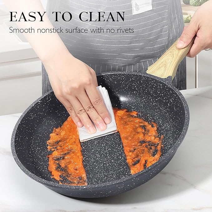 GiPP Nonstick Frying Pan Skillet with Lid - 9.5" Grey Granite Non Stick Pans, Omelette Pan with Heat-Resistant Handle, Compatible with All Stovetops, PFOA Free