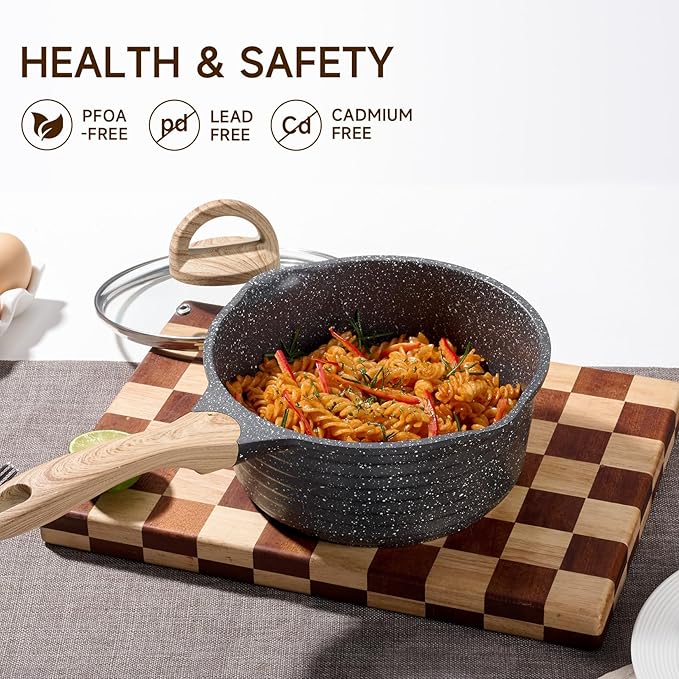 JEETEE 2 Quart Sauce Pan with Lid, Non Stick Small Pot with Coating, Masterclass Cookware Sauce Pot for Cooking, PFOA/PFOS Free