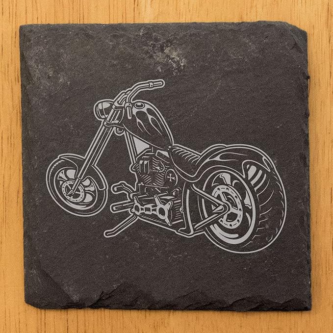 Level Up Your Man Cave: Rustic Chopper Coasters for The Motorcycle Enthusiast - Square Slate - Set of 6
