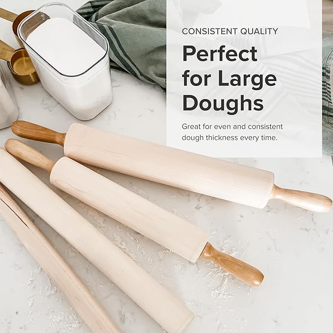 Frieling Rolling Pin - 2.75 in x 15 in Barrel, Natural - Rolling Pins for Baking & Pizza Dough Roller - Wood Roller with Nylon Bushings for Smooth Dough Prep