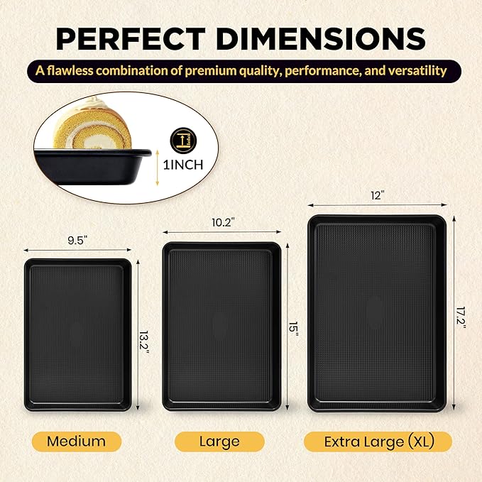 Saker nonstick baking sheet pan set,Multi-Use Non-Stick Baking Pan Set, Stackable Carbon Steel Cookie Sheets for Even Baking, Roasting & Meal Prep, Oven Safe & Easy Clean (black)