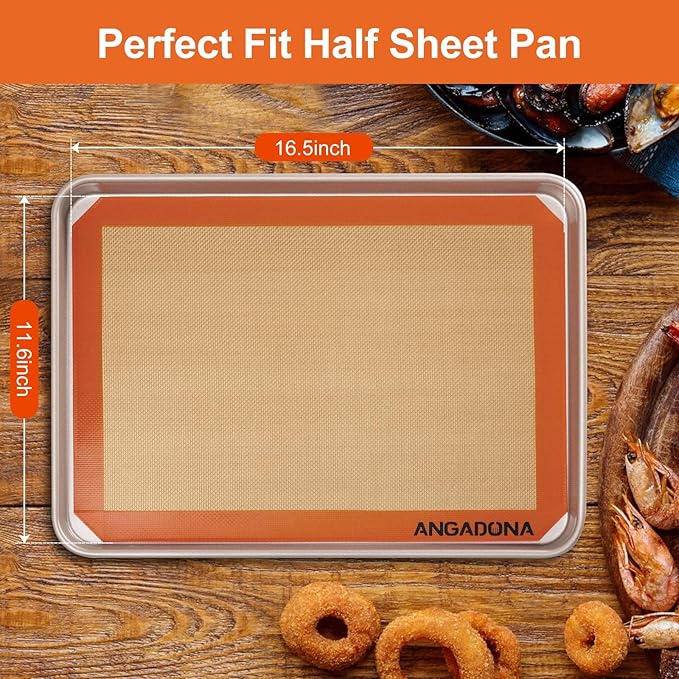 Silicone Baking Mat Sheets Set, Easy Clean &Non-Stick Food Grade Reusable Baking Mat, 2 Half Sheet Baking Mats Silicone for Oven, Macarons, Cookies and Pastry