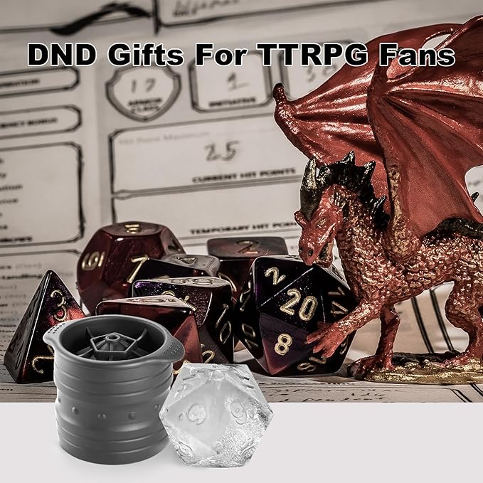 Nax Caki D20 Dice Ice Mold, DND Gamer Gifts for Men Women, Cool Christmas Stocking Stuffers Ideas for Adults TTRGP Lover, Large Silicone D&D Accessories Ice Cube Tray for Cocktails,Bourbon,Whiskey