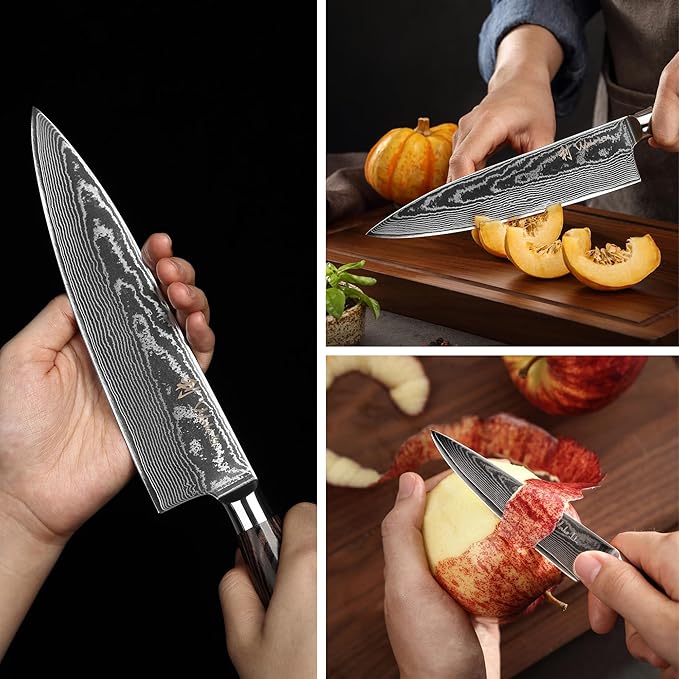 Wakoli ESE 3-Piece Damascus Knife Set – Professional Chef’s Knives | 67-Layer VG10 Core Steel | Ergonomic Pakkawood Handles | Premium Kitchen Knives in Wooden Gift Box