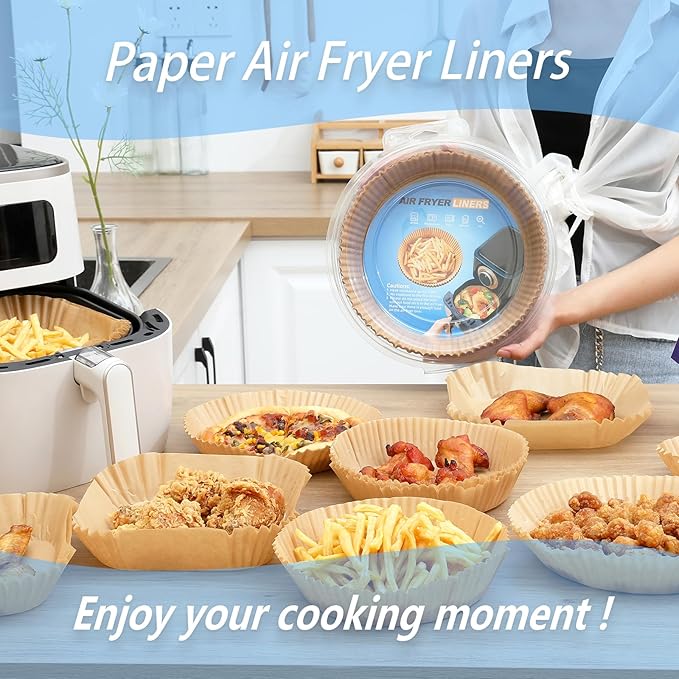 100PCS Air Fryer Disposable Paper Liners Fit 3-5QT Non-Stick Air Fryer Parchment Paper Air Frying Roasting Microwave Basket Oil-proof Resistant Baking Parchment Paper Thick (Round, 6.5inch)