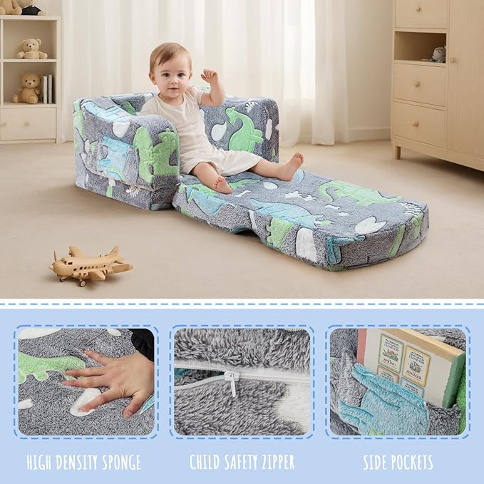 Thick Comfy Toddler Chair and Couch for Kids,2-in-1 Soft Plush Fold Out Sofa for Children,Convertible Couch to Lounger for Toddler