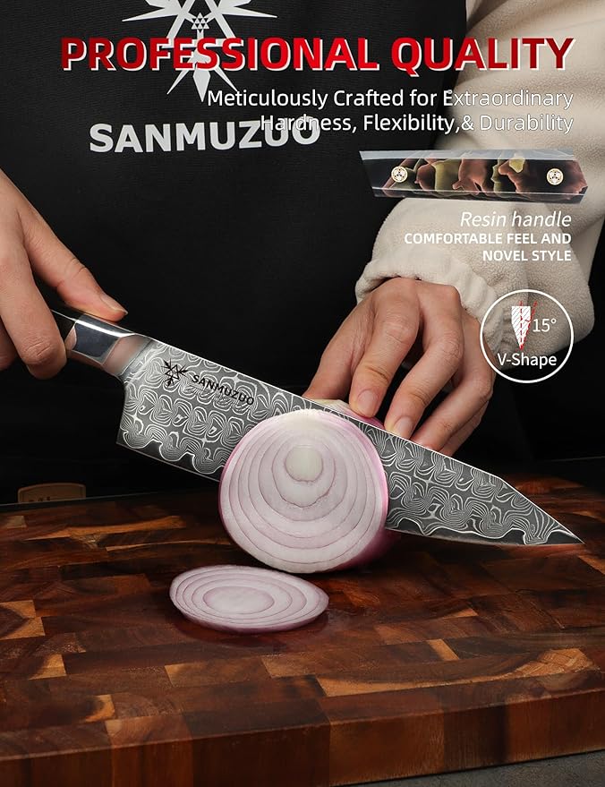 Kitchen Chef Knife 8 Inch, Professional Kitchen Knife, Ultra Sharp Damascus Powder Steel with Full-tang Resin Handle, Bi Series