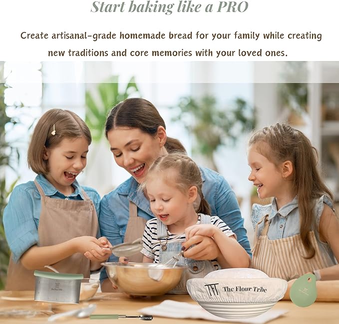 Banneton Bread Proofing Basket Set: Sourdough Starter Kit - 9 inch Round Rattan bowl, Scoring lame, dough scraper, bread bag, Sourdough Bread Baking Supplies Tools - Baking gift set