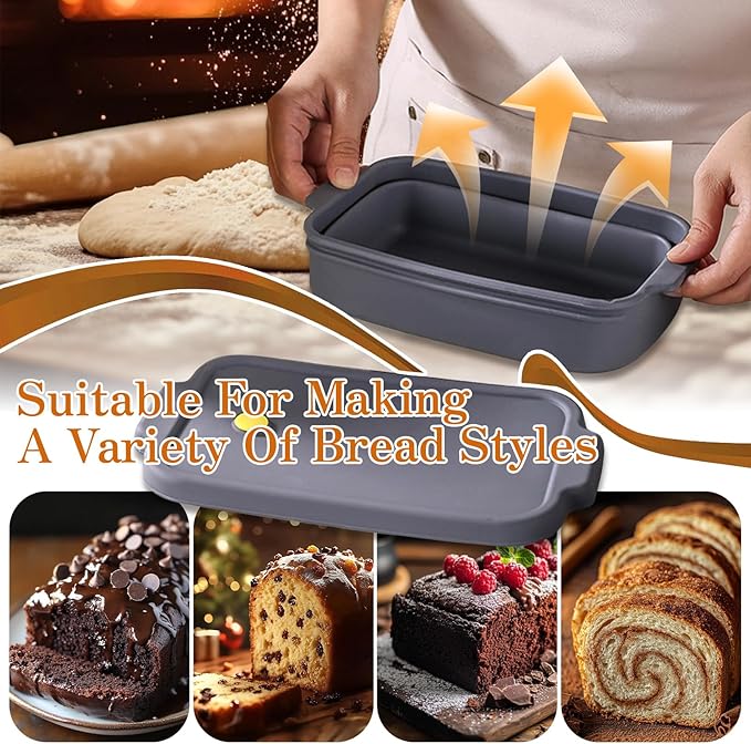 Bread Loaf Pan, Silicone Non-Stick Bakeware, Foldable Bread Toast Box Mold with Lid, Baking Pans for Breads, Cakes, Brownies