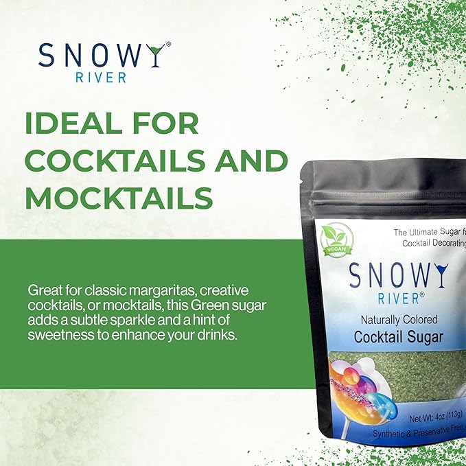 Snowy River Green, Cocktail & Margarita Sugar Rimmer - Vibrant Color Glass Rimming Sugar with Medium Crystal Texture - 4oz