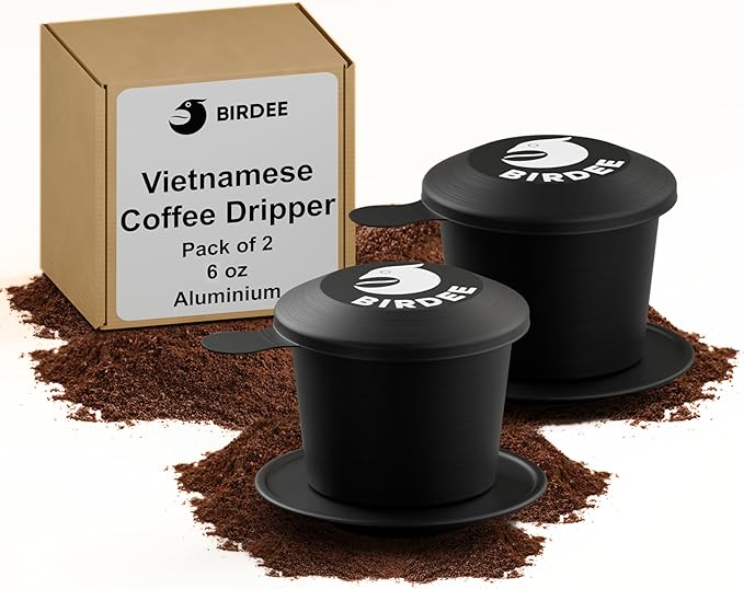 Birdee Phin Coffee Filter Set – Pack of 2, 6 oz Aluminum Black Vietnamese Coffee Maker
