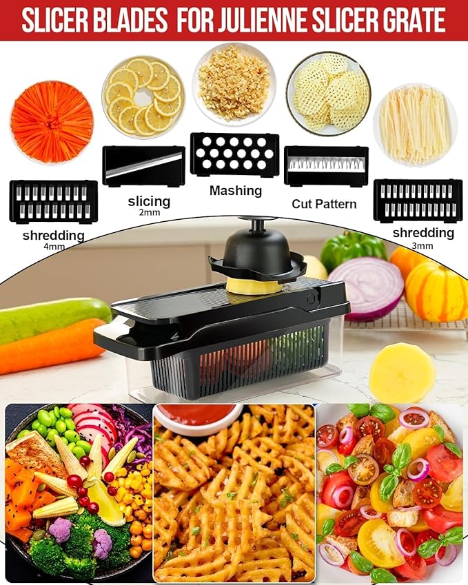 Vegetable Chopper Onion Dicer with 7 Stainless Steel Blades, 13 in 1 Professional Mandoline Slicer for Veggie Chopper Slicing Carrots Potatoes Garlic Essential Kitchen Gadget