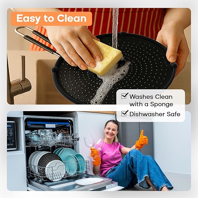 Frying Pan Splatter Screen | USA Brand | 13-Inch Black, Fit Pans (12" to 13") Silicone Grease Splatter Guard for Frying Pan and Stove by Beckon Ware