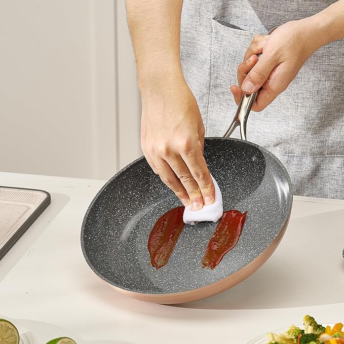VEVOR Frying Pan Skillet, 3 Piece (8, 10, 12 in), Nonsitck Ceramic Heavy-Duty Skillets with Heat-Resistant Handle, Chef's Cookware, for Oven, Gas, Electric, Induction, Grey