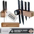 Premium 10 inch Magnetic Knife Holder for Wall with 2x Storage & Charming Wood - Knife Magnetic Strip, Under Cabinet Magnet Knives Storage - Magnet Strip Rack Kitchen Utensil Holder Organizer Tool