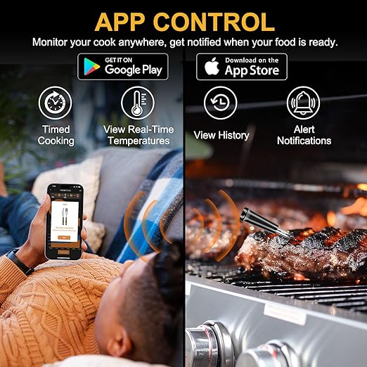 EIHO Wireless Bluetooth Meat Thermometer with 2 Ultra-Thin Probes, Smart Digital Food Thermometer 600FT Remote Range, Standalone Smart Base for Grill Smoker Roast Oven, Cooking Gifts