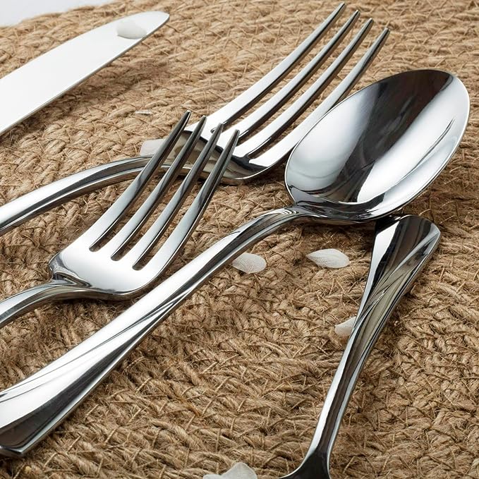Alata Alice 65-Piece Silverware Set Stainless Steel Flatware Set,Service for 12,Mirror Polished Cutlery Set,Dishwasher Safe