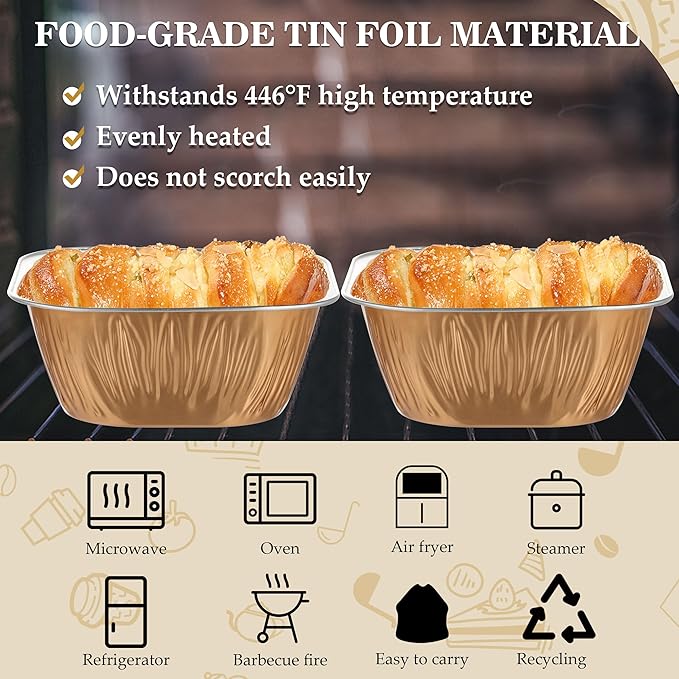 Disposable Cake Pans, BAKINGPAK 30PCS 7.8OZ Mini Cake Pans with Lids And Spoons Cupcake Liners with Lids Mini Disposable Baking Cups for Wedding Party, Rose Gold