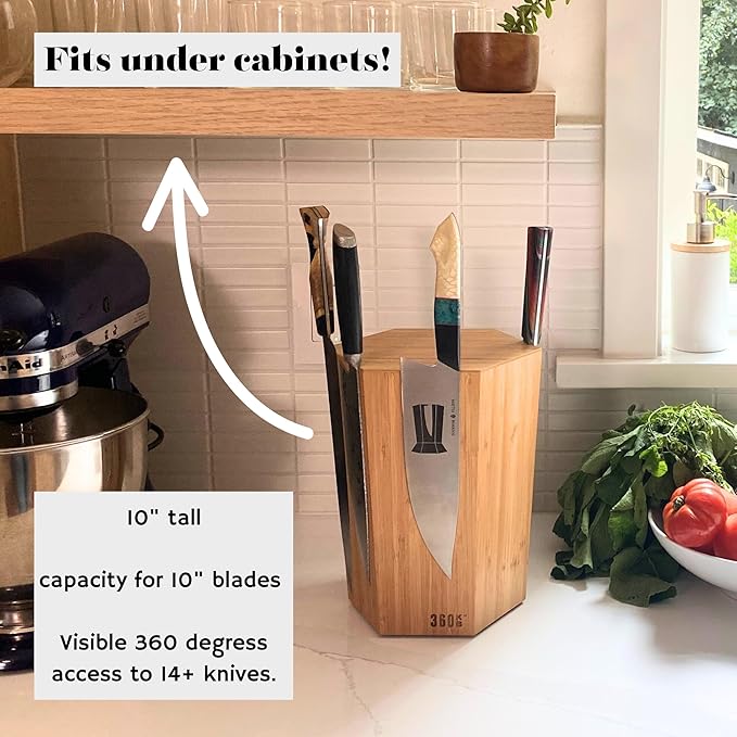The 360KB ™ (Walnut) magnetic rotating knife block - handmade in Washington - shortest member of the 360 Knife Block ® family