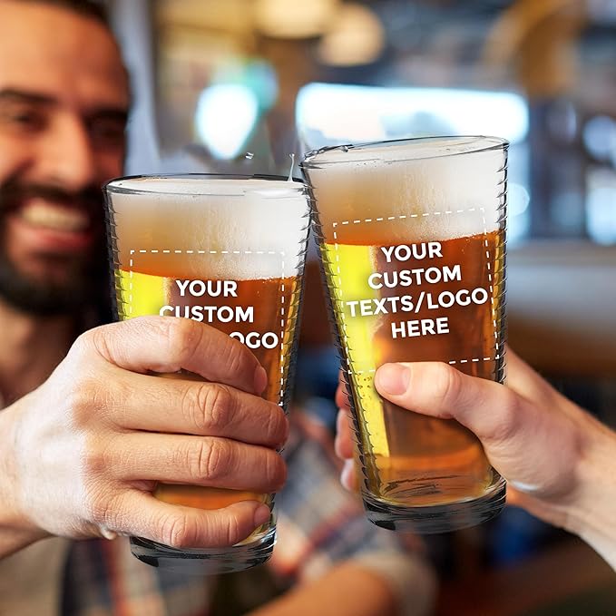 Custom Spiral Pint Glass 16 oz. Set of 10, Personalized Bulk Pack - Beer Glasses, Heavy Duty Drinkware - Clear