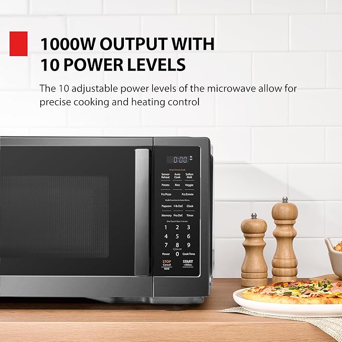 TOSHIBA ML4-EM12PA(BS) Countertop Microwave Oven with Smart Sensor, One-Touch Cooking, and 13 Auto Menus, 1000 Watts, 1.2 Cu.Ft. with 12.4-Inch Turntable, Black Stainless Steel