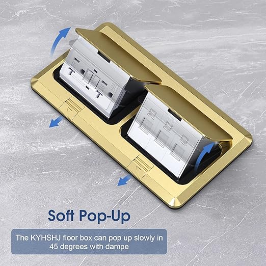 KYHSHJ Dual Pop-Up Floor Electrical Outlet Box Kit，20 Amp Stainless Steel GFCI TR Receptacle Outlet，3-Port RJ45 Datacom Receptacle，Waterproof Gasket with IP44 Waterproof Rating,，ETL Listed, Brass