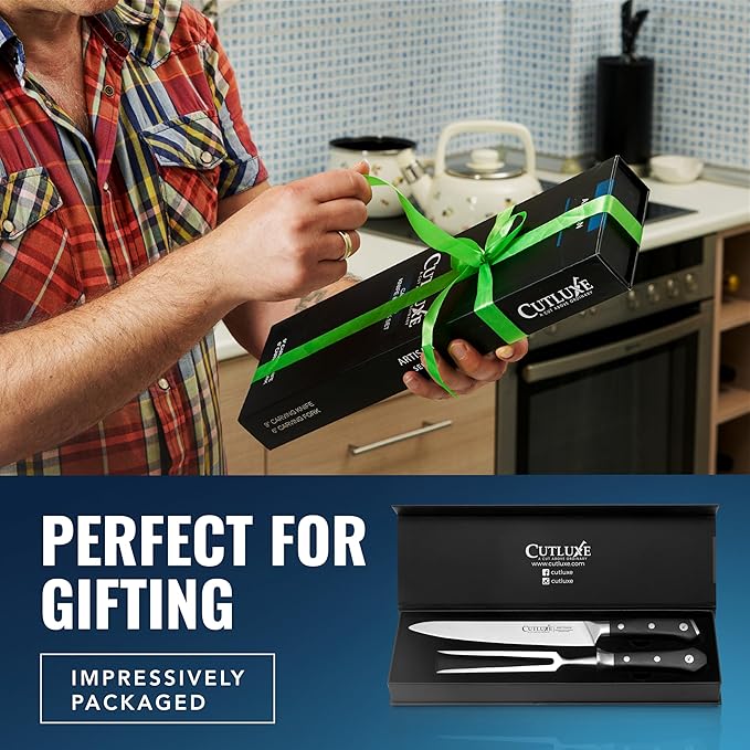 Cutluxe Turkey Carving Knife Set – Carving Fork & Knife for Meat, BBQ, Brisket – Razor Sharp Premium German Steel Full Tang, Ergonomic Handle Artisan Series