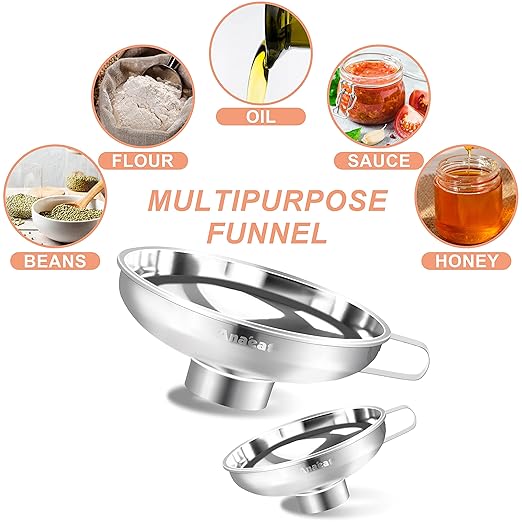 Anaeat Stainless Steel Canning Funnel with Handle for Wide and Regular Jars & Canning Jars, Wide-Mouth Funnels Excellent for Transferring Liquid and Dry Ingredients, Large Solids, Oil, Beans & Jams