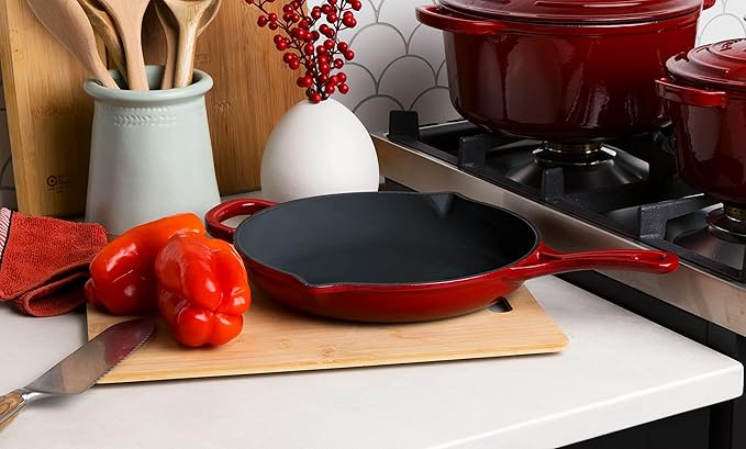 Larder & Vine 5-Piece Enameled Cast Iron Cookware Set - Includes 5.7 Quart Dutch Oven with Lid, 10.25 Inch Skillet, 2.2 Quart Saucepan with Lid (Cabernet)