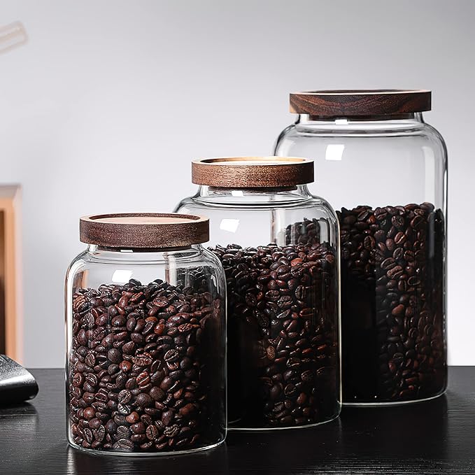 MOLFUJ 1200ML 40FL Oz Glass Storage Container with Wood Lid Large Decorative Organizer Bottle Canister Pantry Jar with Air Tight Wooden Lid for Food Coffee Candy Cereal Rice Flour Pop Spaghetti