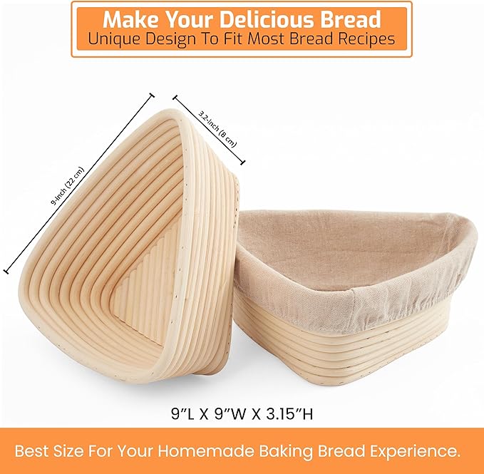 Triangle Bread Proofing Basket - Sourdough Basket, Rattan - Starter Kit for Baking Triangle Loaves- Gift Set