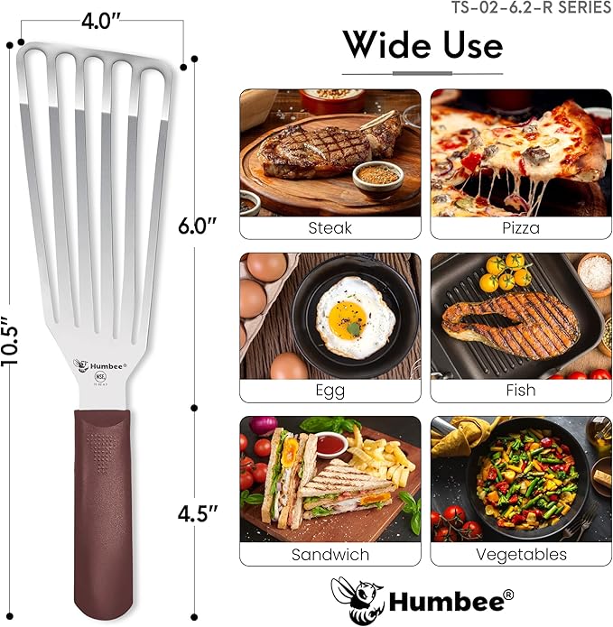 6 Inches Fish Turner, Slotted Fish Spatula Dishwasher Safe NSF (Left Hand), Shovel Brown