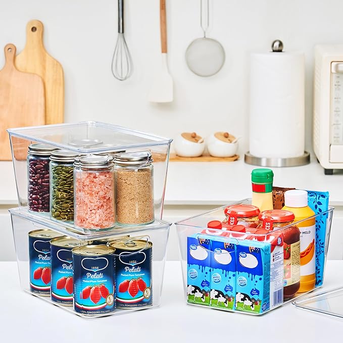 theaoo Clear Storage Bins with Lids Stackable - Large Plastic Containers for Pantry Organization and Storage - Perfect for kitchen,Fridge,Laundry Room,Bathroom,Garage,Closet,Cabinet Organizer -10 Pack