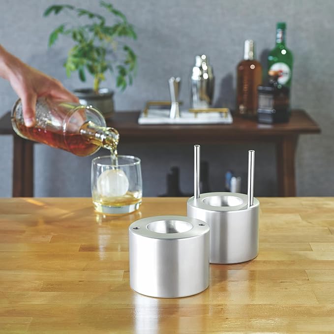 Viski Ice Ball Press Aluminum Ice Press for Whiskey Bourbon Scotch Old Fashioned Cocktail & Rocks Beverage, Clear Ice Ball Maker Mold Size, Barware Equipment & Gift Essentials, 55mm / 2.1", Silver