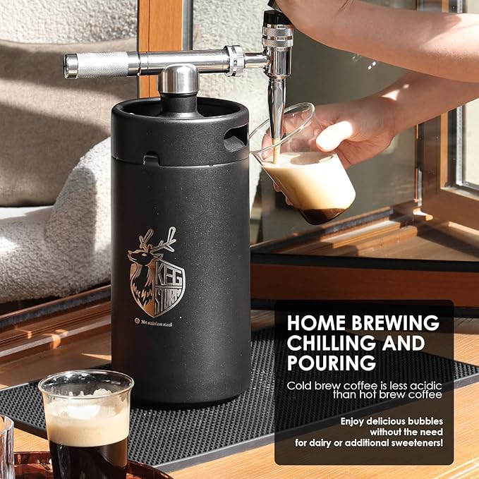Nitro Cold Brew Coffee Maker, 128 oz Extra Large Home Keg, Stainless Steel Tap System, Matte Black Mini Keg
