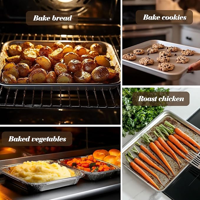 12 Pcs Baking Sheet Stainless Steel Cookie Small Metal Sheet Pans Professional Rectangle Oven Trays Kitchen Baking Cooking and Toaster, Oven and Dishwasher Safe(7.1x5.1x0.79Inch)