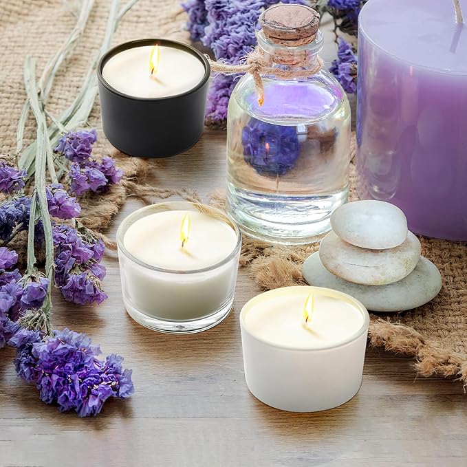 SHOWIN Thick Candle Jars for Making Candles 16 Pcs, 4 OZ Empty Jars with Wood Lids for Candle Making, Sample Container - Dishwasher Safe,Matte White