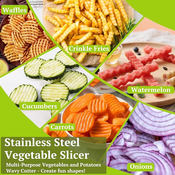Suuker Large Crinkle Cutter French Fry Cutter, Large Crinkle Potato Slicer Wavy Chopper, Stainless Steel Wave Fries Cutter Slicer With Handle for Veggies, Potato, Cucumber, Carrot Chip