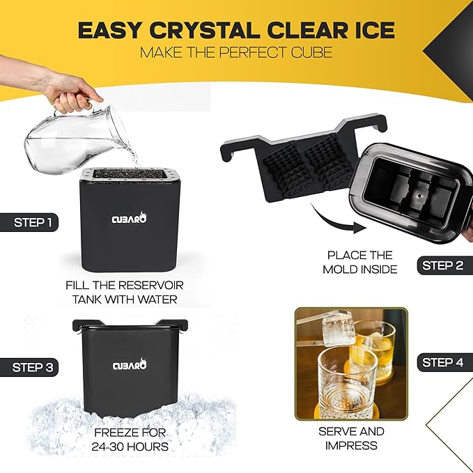 2.4" Patterned Clear Ice Cube Maker – Premium Textured Square Ice Mold with Hard Shell Case & Bonus Freezer Bag – Crystal Clear Ice with Lattice Detail for Whiskey & Cocktails