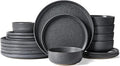 Famiware Milkyway Plates and Bowls Sets, 18 Pieces Dinnerware Sets, Reactive Glaze Dish Set, Stoneware Dishes Set for 6, Matte Dark Charcoal