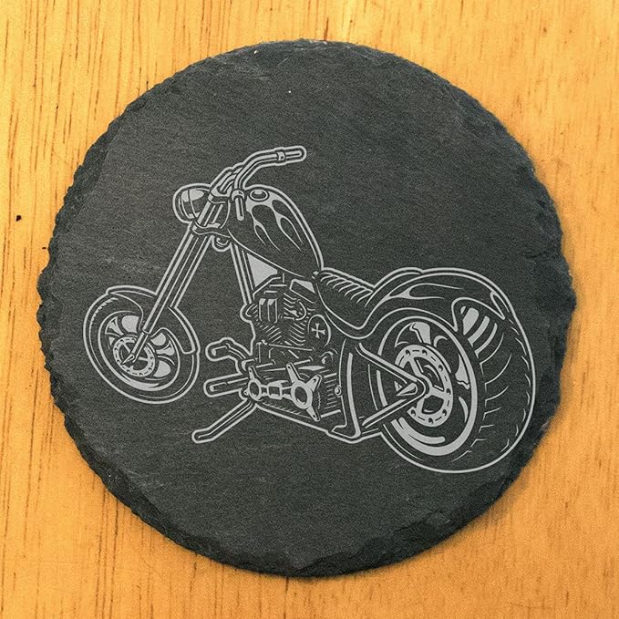 Level Up Your Man Cave: Rustic Chopper Coasters for The Motorcycle Enthusiast - Round Slate - Set of 5