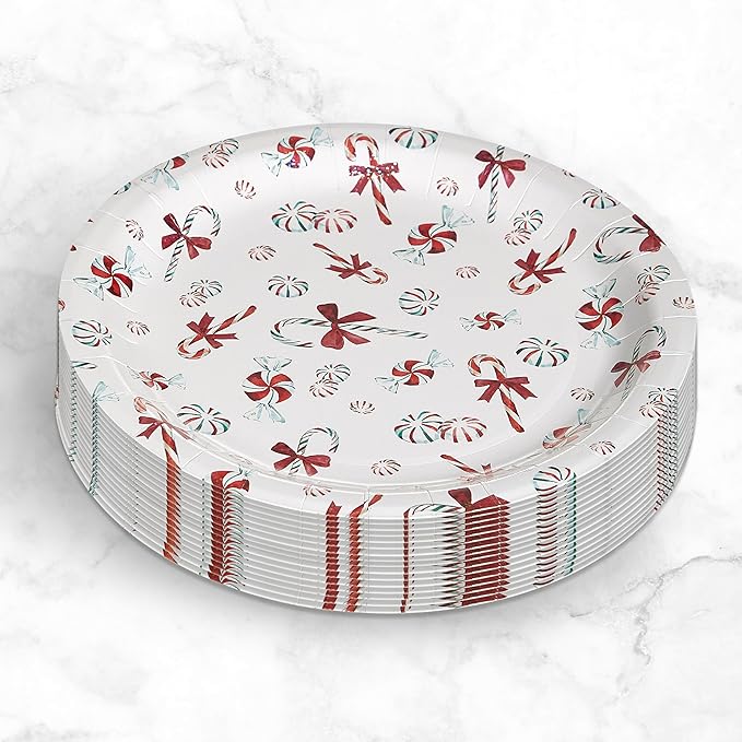 Papyrus Disposable Tabletop Plates Set - Elegant and Sturdy Plates for Any Occasion, Peppermint Candy Cane, Plates