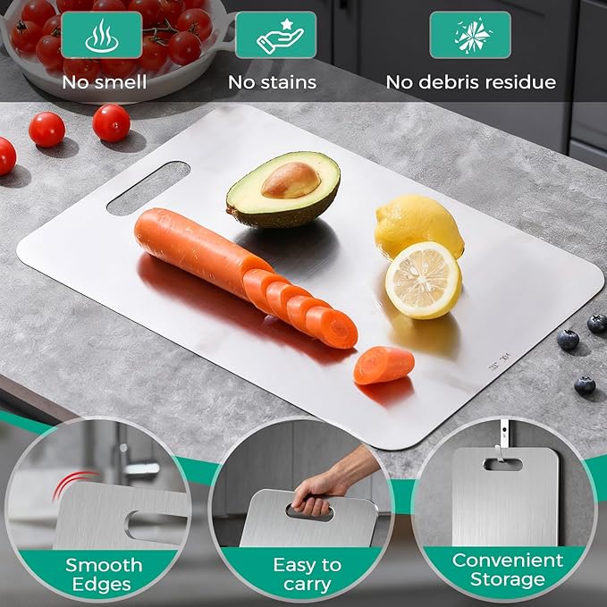 Katuchef Titanium Cutting Board - Upgraded 100% Pure Titanium Cutting Boards for Kitchen Non Toxic, Double-Grade Hygiene Durable Non Moldy Dishwasher Safe Meat Fruit Metal Board (1PC 12 * 18 Inch)